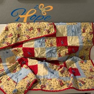 Handmade quilt, 52 x 40, little farmer, girl, yellow red and baby blow design